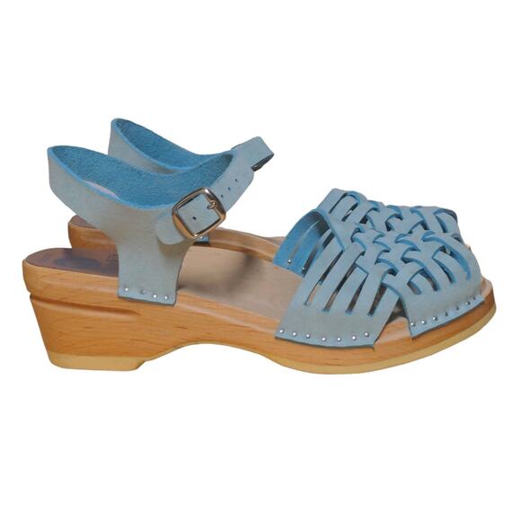 Troentorp Womens Clog Sandals Blue Chunky Ankle Strap Braided Buckle Sweden 41 - Picture 1 of 10